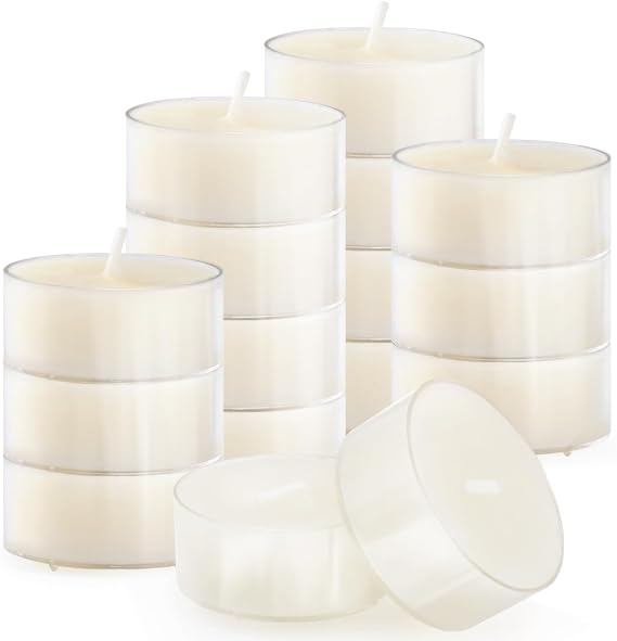 16PCS Pure White Beeswax Tealight Candles, Natural Scent, Clear Cup