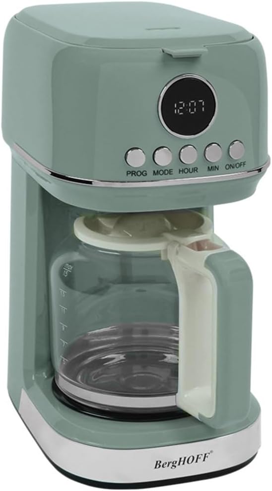 BergHOFF Gem Retro Filter Coffee Machine – 900 W, 1.5 L Glass Teapot | Mint Green