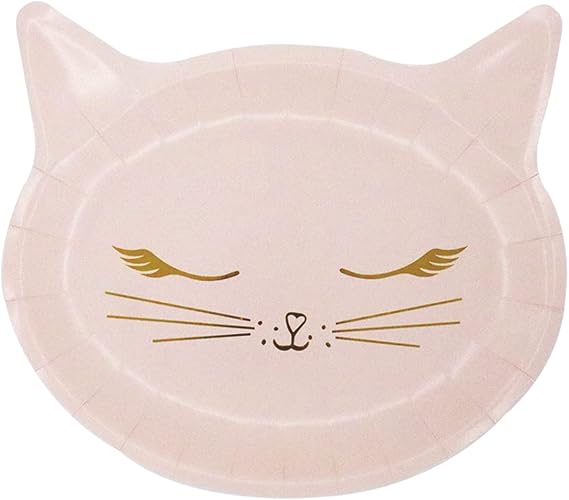 8Pcs Pink Cat Face Paper Plate, 9" Kitten Party Supply for Girls Kids | Cat shaped disposable plates for girls kids birthday party. Cute kitten design, sturdy and convenient for any celebration.