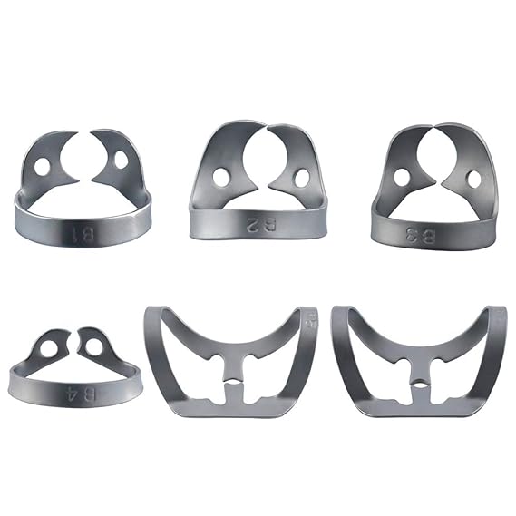 6Pcs Dental Rubber Dam Clamps Brinker Tissue Retractors Universal Bicuspids Premolar Hygienic Endodontics