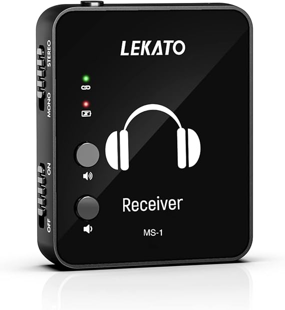 LEKATO In-Ear Monitor Wireless System Transmitter and Beltpack Receiver Auto Pairing Wireless IEM System for Studio/Band Rehearsal/Live Performance Receiver Only