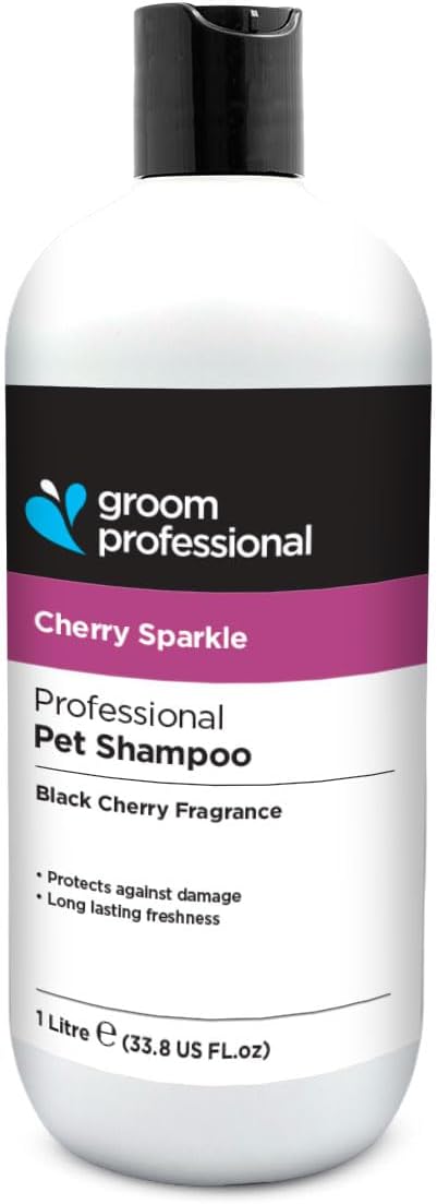 GROOM PROFESSIONAL Cherry Sparkle Dog Shampoo - Deep Cleansing & Repairing Pet Grooming Shampoo for Smelly Dogs & Puppies - Soothing Relief for Itchy Skin - Cherry Extracts for Shine & Condition, 1L