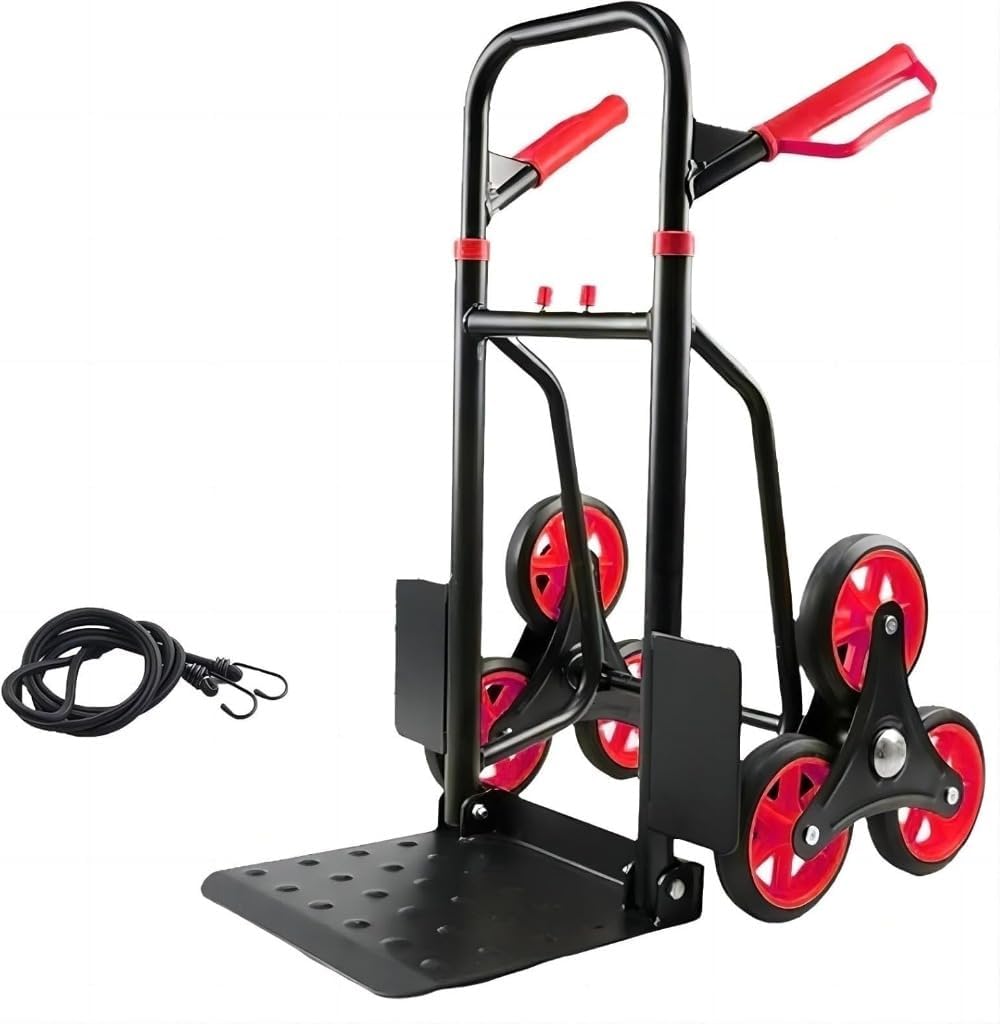 Stair Dolly, Folding 6 Wheels, Stair Climbing, Hand Push, Lightweight, Load Capacity 440.1 lbs 200 kg, Fixed Rope, 360° Rotation, Silent Rubber Wheels, Height Adjustable, Stair Lifting