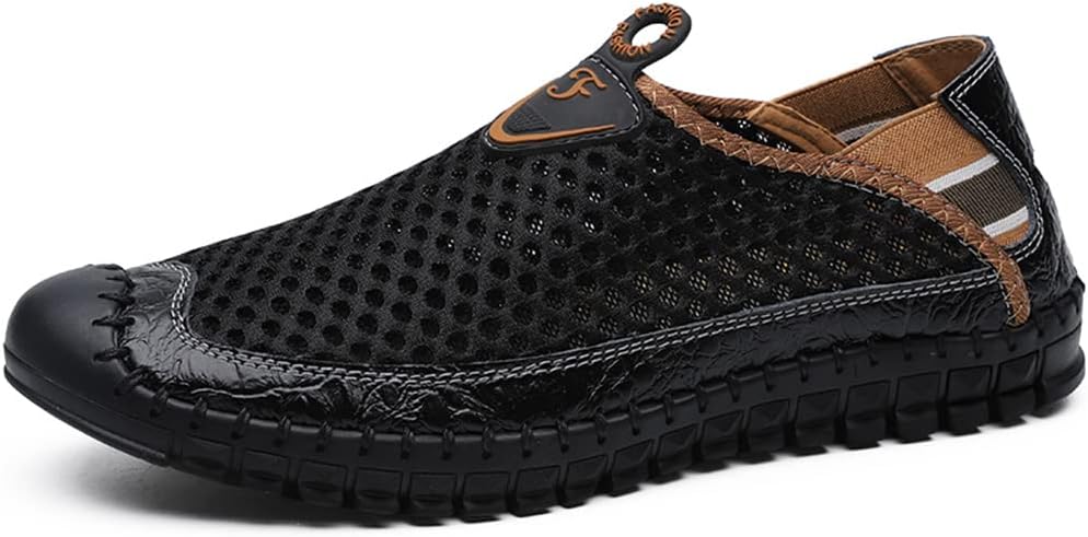 Men's Mesh Breathable Walking Loafers Outdoor Lightweight Slip-on Mesh Casual Shoes Stitching Honeycomb Hiking Shoes for Men Black44