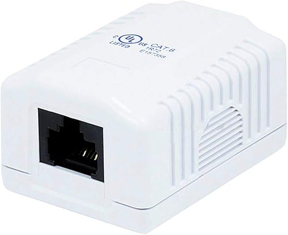 Monoprice Cat6 RJ45 Surface Mount Box - UL Listed, 1-Port, Dual IDC, 110D or Krone Type, 50u, TAA, No Logo, White