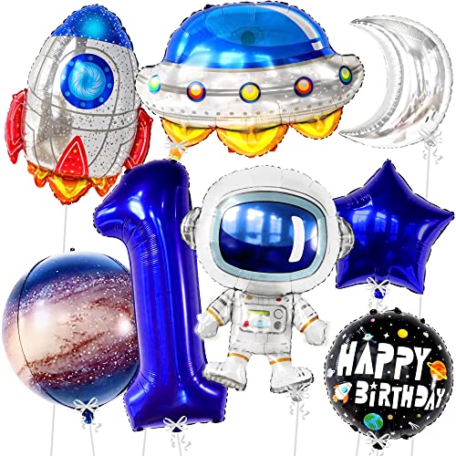 Space Balloons for 1st Birthday - Pack of 8 Astronaut Balloons for First Trip Around the Sun Party Decorations