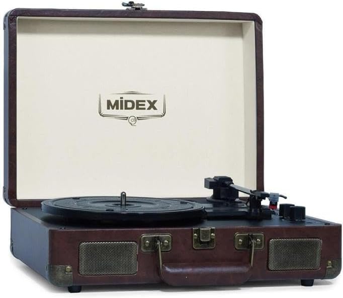 Midex Mtx-101CR Nostaljik Retro Pikap Plak Çalar (Şarjlı Bluetooth Aux Hoparlörlü 3 Devir) İğne Dahil