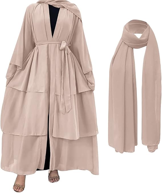 Chiffon Abaya for Women Muslim with Hijab Open Front Cardigan Dress Middle East Arab Dubai Islamic Robe Prayer Dress