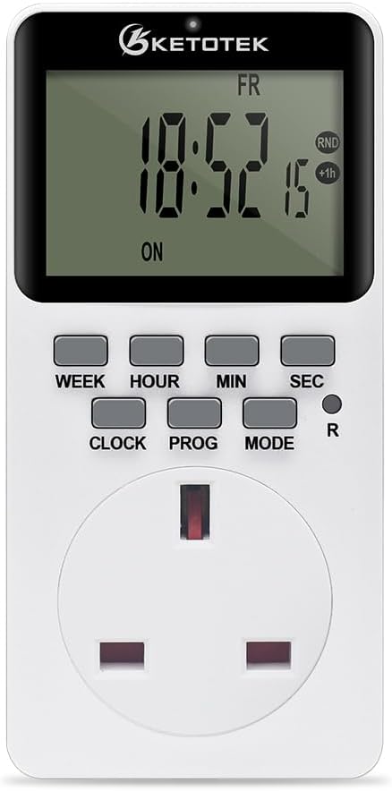 Digital Plug-in Timer Outlet Socket Countdown Timer Switch | 20 on/off Programmable 24 hours 7 days Programs Energy Saving Timing Plug Socket (13A 3120W 220VAC )