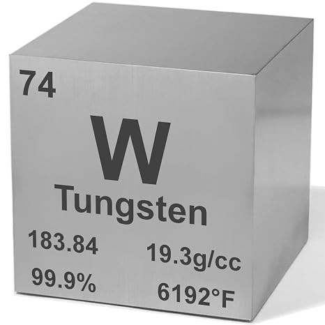 High-Precision Metal Density Cube - 99.9% Pure Element for Chemistry - Periodic Table Design for Scientific Collection, Education, Gifting by Heavenly Metals (1", Tungsten)