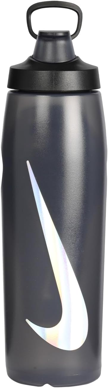 Nike Refuel Bottle Locking Lid 32oz 946 ml Water Bottle Sports Bottle Training Fitness Leakproof, Anthracite/Black/Silver Iridescent