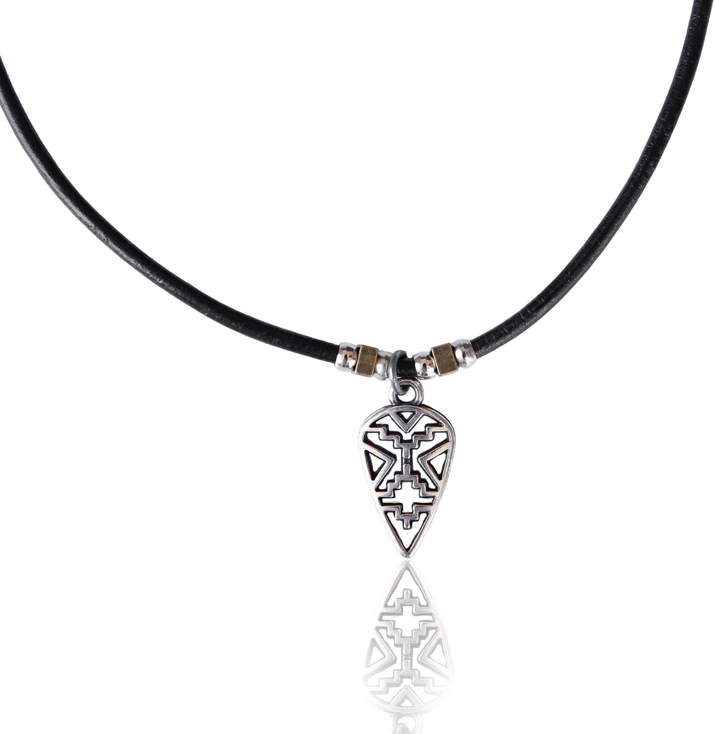 Mens Tribal Necklace, Boho African Spiritual Genuine Black Leather & Silver Plated Spear Head Pendant Necklace, Handmade Jewelry for Guys by Magoo