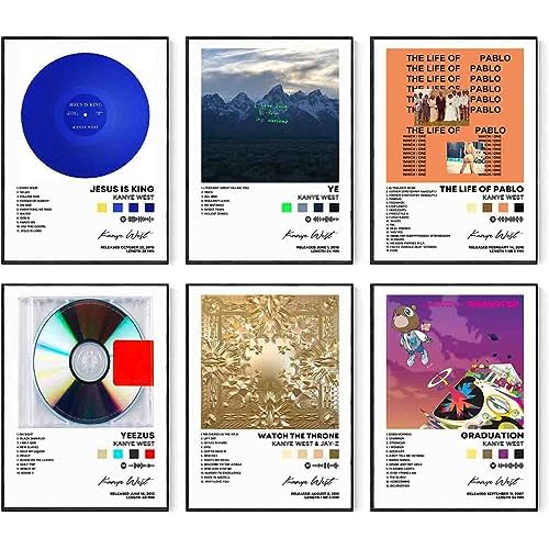 DIDIDO Kanye Poster West Album Cover Signed Limited Print Rapper Music Posters Canvas Wall Art Room Aesthetic Set of 6 for Teen and Girls Dorm Decor 8x10 inch Unframed
