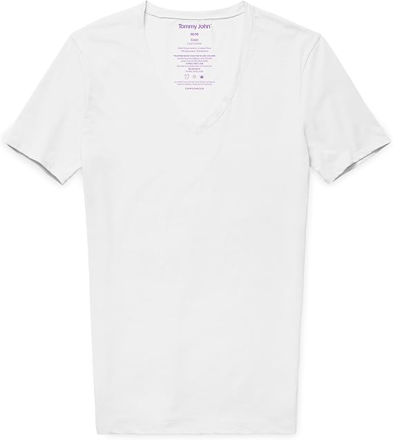 Tommy John Men's Supima Cool Cotton Deep V-Neck Shirt, Soft Stretch Fabric, Stay-Tuck Design, Short Sleeve Undershirt