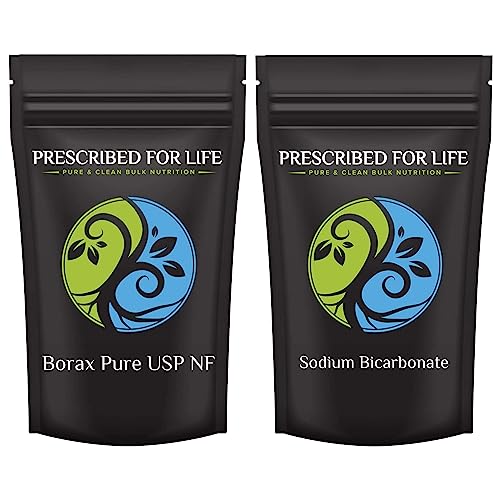 Prescribed For Life Sodium Bicarbonate Powder 1 lb  Borax Powder 113 g Bundle | Natural Multipurpose Cleaning Powder | Non GMO, No Fillers, Gluten Free