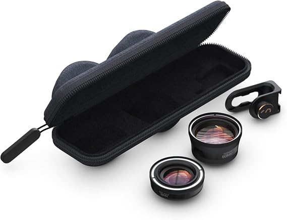ShiftCam Photography ProLens Kit for iPhone and Android - 60mm Telephoto Lens, 18mm Wide-Angle Lens, Universal Mount and Travel Pouch