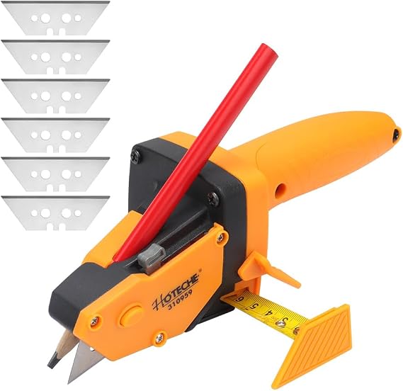 Hoteche Gypsum Board Cutting Tool Kit Multifunctional Plasterboard Cutter with 5m Meaturing Tape, Carpenter Pencil, and 5 Replaceable Cutter Blades for Foam Board, KT Board, Cardboard