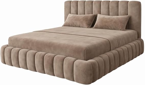 Teddy Plush Velvet Ottoman Storage Bed Frame with Gas Lift, Upholstered Panel Headboard, Small Double Double King Super King (Mink Plush, 4FT6 Double with gas lift storage)