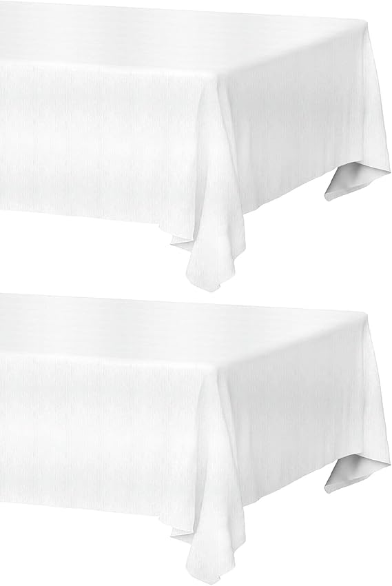 White Paper Tablecloths Disposable for Rectangle Tables 9 Pack, 3 Ply Paper & Plastic Quality Table Cloth for Parties, 54 x 108 Inch Birthday Table Cover Outdoor Wedding Banquet Tablecover