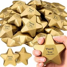 Deekin 24 Pieces 3.1 Inch Star Stress Balls Gold Mini Foam Ball Star Toys Bulk Stress Relief Gifts for Coworkers Adult Goodie Bag Stuffers Teen Party Favors School Office Award (Thank You)