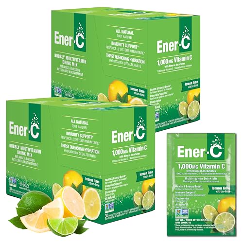Ener-C Multivitamin Drink Mix - Vitamin Packets for Water, Electrolytes Powder Packets, Vitamin Drink Mix, Hydration Liquid Mix, Immune Booster for Adults, Healthy Energy - Lemon Lime, 60 Count