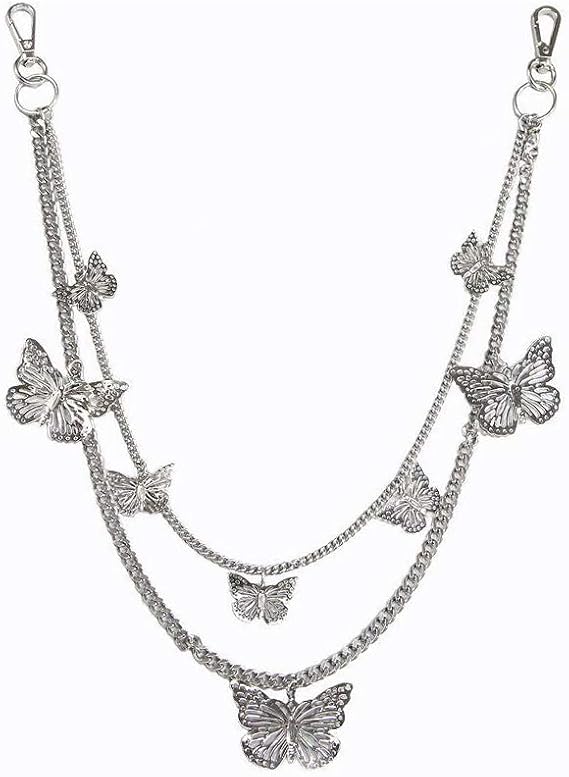 XZEN Novelty Body Chain Butterfly Belt Waist Chain Trousers Keychain Jewelry for Male Women (Silver)