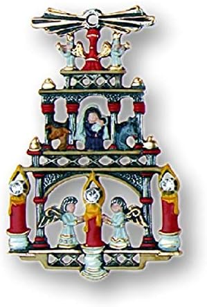 Pewter Christmas Pyramid with 6 Crystals - German Pewter Christmas Tree Ornament
