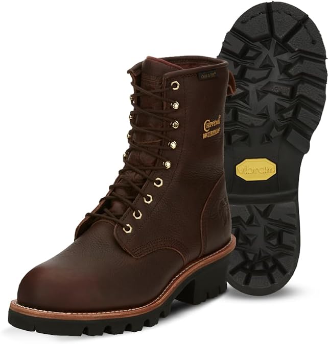 Chippewa Paladin 8" Waterproof Insulated Steel Toe Logger Boot, Men's Work Boot, Electrical Hazard, Oil & Slip Resistant, Bay Apache