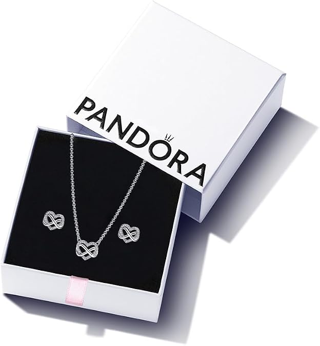 PANDORA Infinity Gift Set - Sparkling Infinity Heart Stud Earrings & Sparkling Infinity Heart Collier Necklace - Jewellery Set With Gift Box
