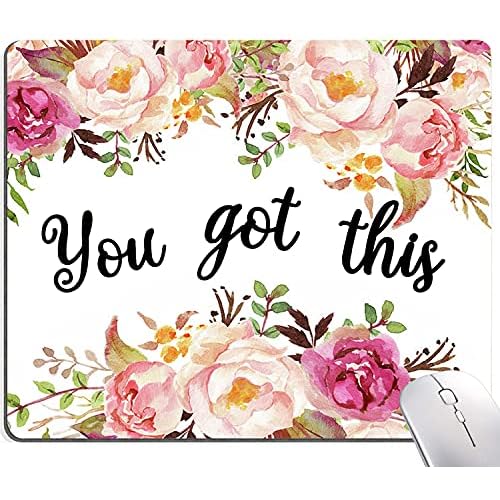 Hokafenle Mouse Pad Motivational, Cute Floral Mouse Pad with Inspirational Quote, You Got This Mousepad Design, Mouse Mat Square Waterproof Non-Slip Rubber Base Mouse Pads for Office Home Laptop