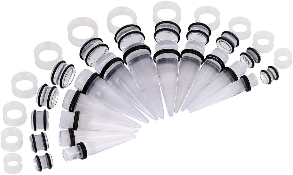 Oyaface 36 Pieces Ear Stretching Piercing Kit Acrylic Tapers Silicone Tunnels Plugs 00G-20mm Big Gauges Expander Set Body Jewelry for Men and Women