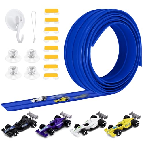 15Ft Flex Tracks Starter Kit Race Car Track for Kids, Race Car Ramp Track Compatible with Hot Wheels and Diecast 164th Cars, with Suction Cup and Storage Bag Portable Rolls Up Race, Childrens Gifts
