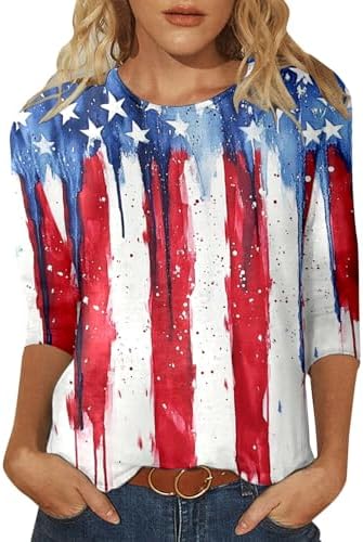 Womens Fashion Casual Independence Day Printed Cropped Sleeve T Shirt T Shirt Women