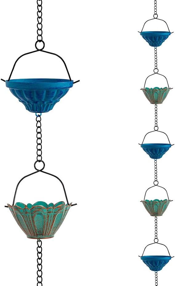 Rain Chains for Outside, 10 FT Lotus Rain Catcher Chain with 16 Cups