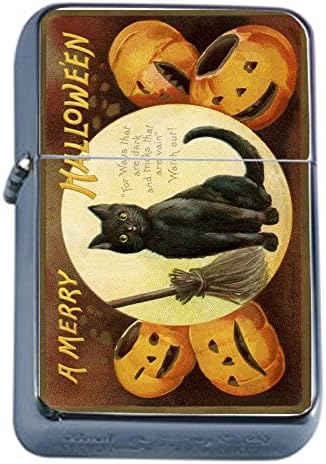Silver Flip Top Oil Lighter Vintage Cat Design 011