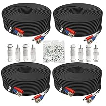 BNC Cable 200ft 4 Pack Aimyzii BNC Video Power Cable,Security Camera Cable for CCTV Camera DVR Security Systems(Included 8X BNC Adapters,100 Pcs Cable Clips)-Black