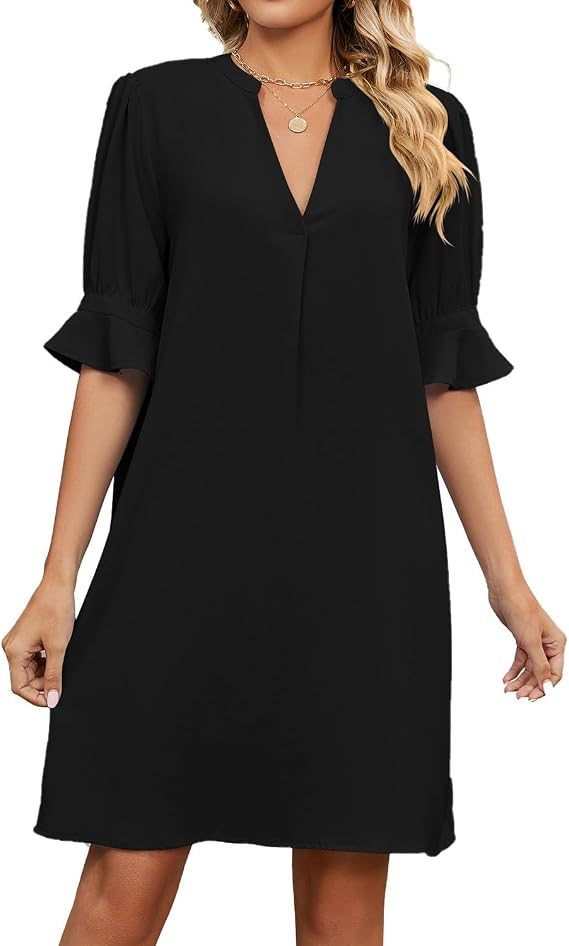 Spring Summer Dresses for Women 2024 Half Sleeve Solid Color Casual V Neck Dress