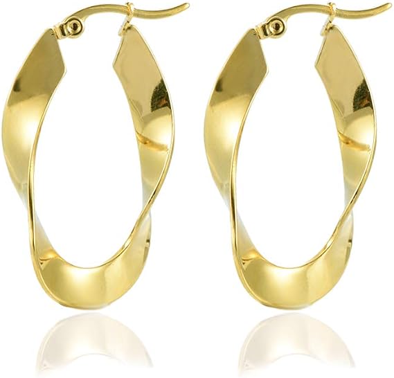 Yumay 9ct Yellow Gold Hoop Earrings for Womens,35X20MM Twisted Earrings for Girls.
