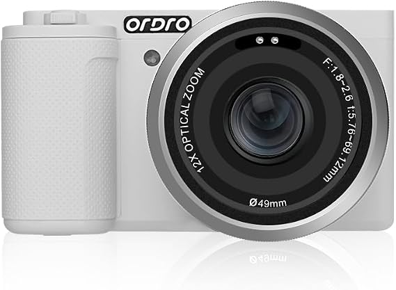 ORDRO G730 4K Digital Cameras for Photography | 56MP Vlogging Camera for YouTube | Autofocus 12X Optical Zoom Video Camera 3.2" 270 Flip Screen | Travel Compact Camera, 64GB Memory Card(White)