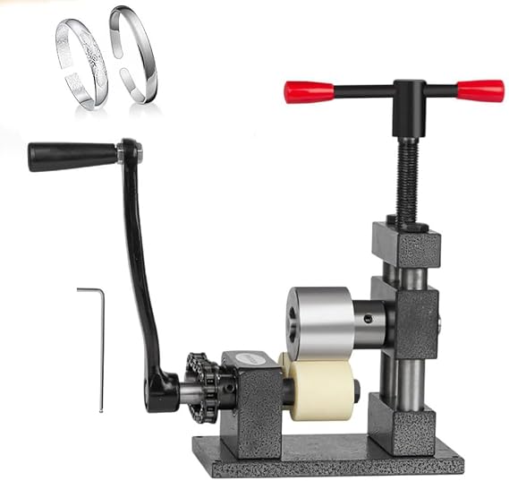 Ring Press Bender Machine,Bracelet Bending Machine, Adjustable Metal Jewels Rolling Mill Machine,Spoon Maker Forming Tool,Jewelry Flat Bender Making Tools, Stainless Steel Easy to Ope Gray Iron Wheel
