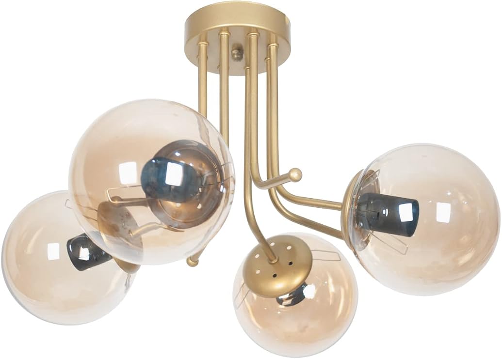 Fer Avize Daisy Lüks Modern Tasarım Plafonyer Gold Renk Bal Camlı Salon - Mutfak - Yatak Odas 4 lü Avize