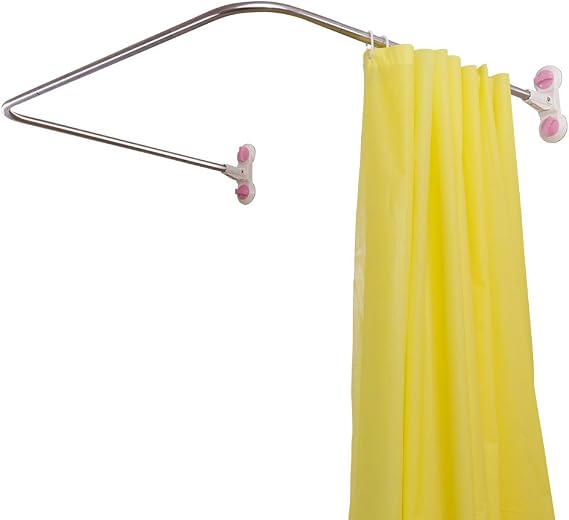 BAOYOUNI Bathroom U Shaped Corner Shower Curtain Rod Pole, Decorative Curved Bath Curtain Rail Bar with Suction Cup 98 x 102cm