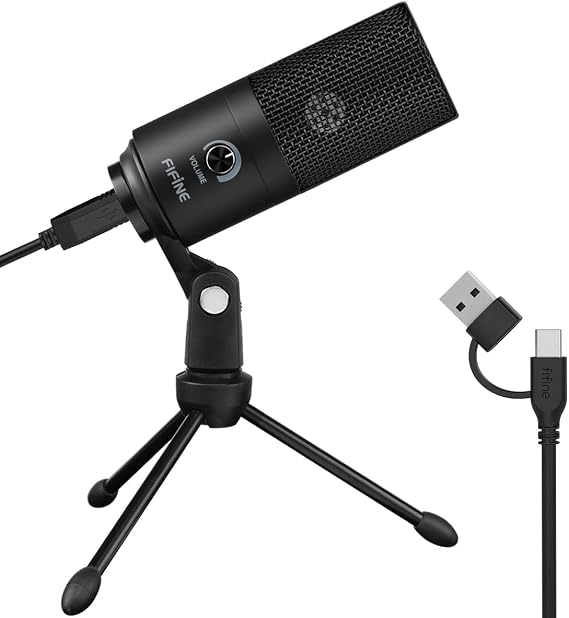 FIFINE K669B USB Microphone, Condenser Recording Mic for Vocals, Meeting | Metal Cardioid Laptop Mic for MAC OS, Windows, Voice Overs, Streaming, Online Meeting and YouTube Videos