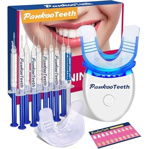 Teeth Whitening Kit with LED Light at Home for Sensitive Teeth,Professional Tooth Whitener with 2xDouble-Sided Silicone Mouth Tray,10xTeeth Whitening Gel,Safely and Effectively Whitens in 18 Mins