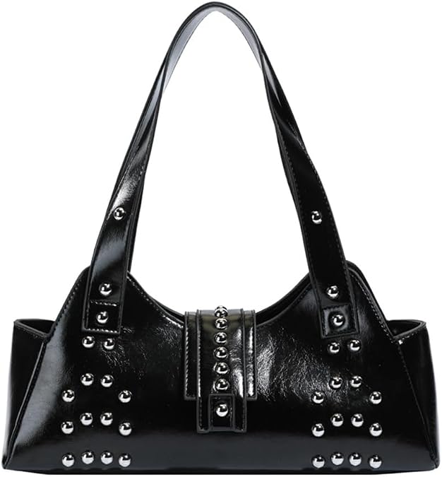 Studded Purse Shoulder Bags for Women, Designer Trendy Retro Y2K Purses Studs Underarm Soft Leather Handbags