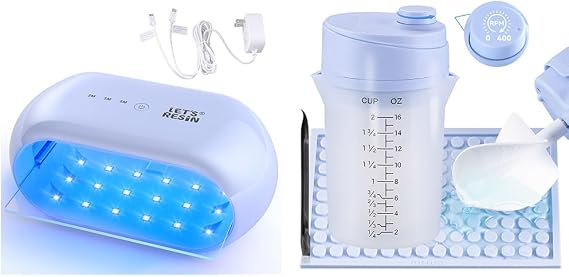 Bundle Set of LET'S RESIN Double-Sided UV Light Advanced and Upgraded Mini Auto Resin Mixer, Hands-Free Easy Clean Epoxy Mixer with 16fl.oz Silicone Mixing Cup