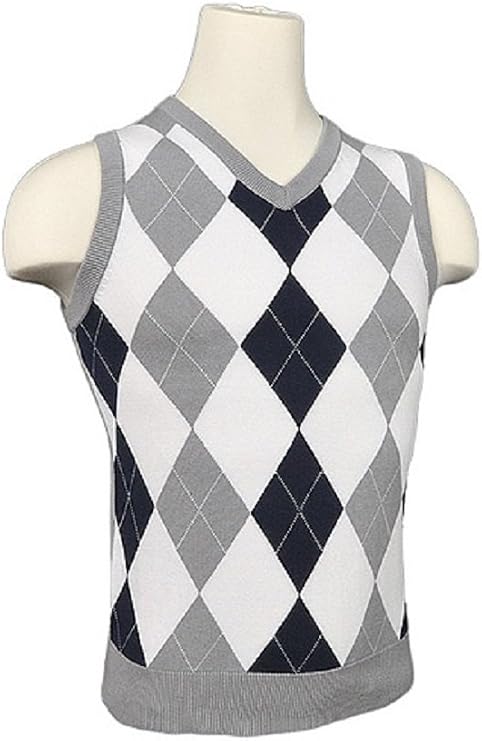 Womens Argyle Golf Sweater Vest - NavyWhiteLight GreyWhite Overstitch