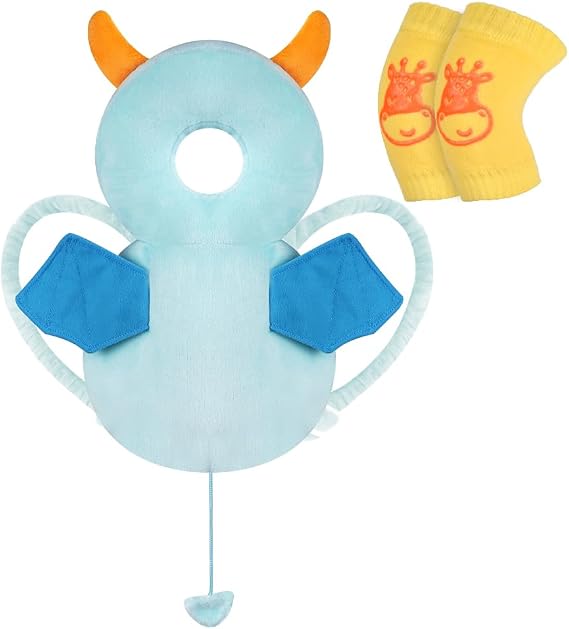 Vicloon Baby Head Protector, Adjustable Baby Head Protection Safety Pad Backpack, Protection Safety Pads for Baby Learning Walking Crawling, Blue Monster