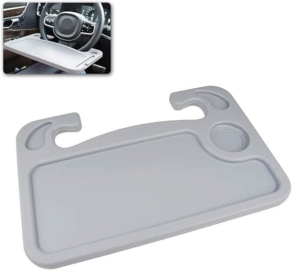 Car Steering Wheel Desk Hook on Steering Wheel Tray, Portable Food Table Laptop and Writing Desk for Drivers, Commuters, Truckers, Fits for Most Vehicles (Gray)