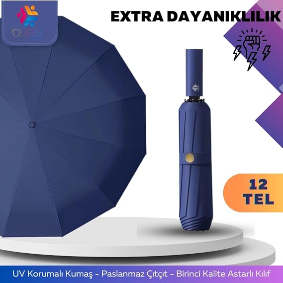 12 Telli Otomatik Şemsiye UPF 50+%99 UV